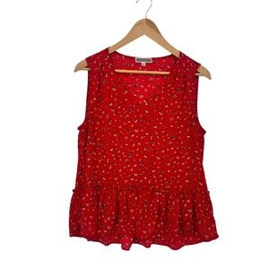 Pleione Red Floral Tiered Blouse Size M